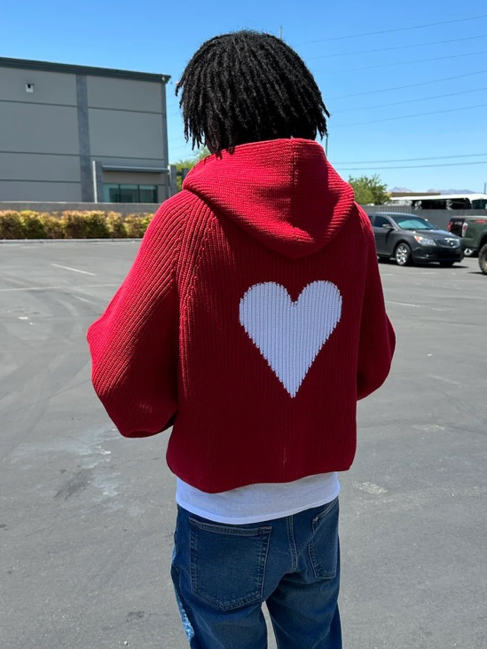 vwoollo Limited Edition Red Heart Knit Hoodie Unisex Medium